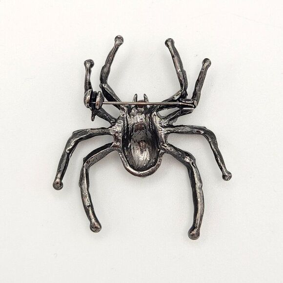 Spider Brooch Pin Black Metal Clear Rhinestones Embellishment Jewelry - Picture 2 of 4